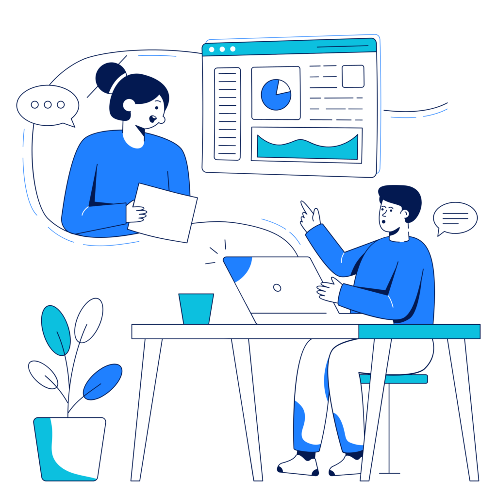Ilustración de diseño de páginas web y soluciones digitales para negocios online.