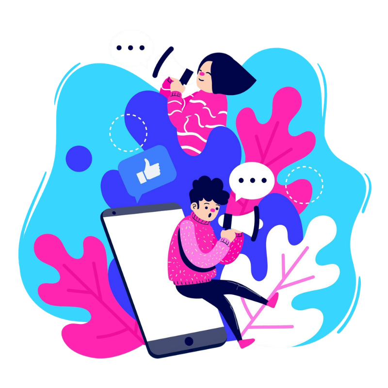 Ilustración de una persona creando un negocio digital con páginas web y marketing digital