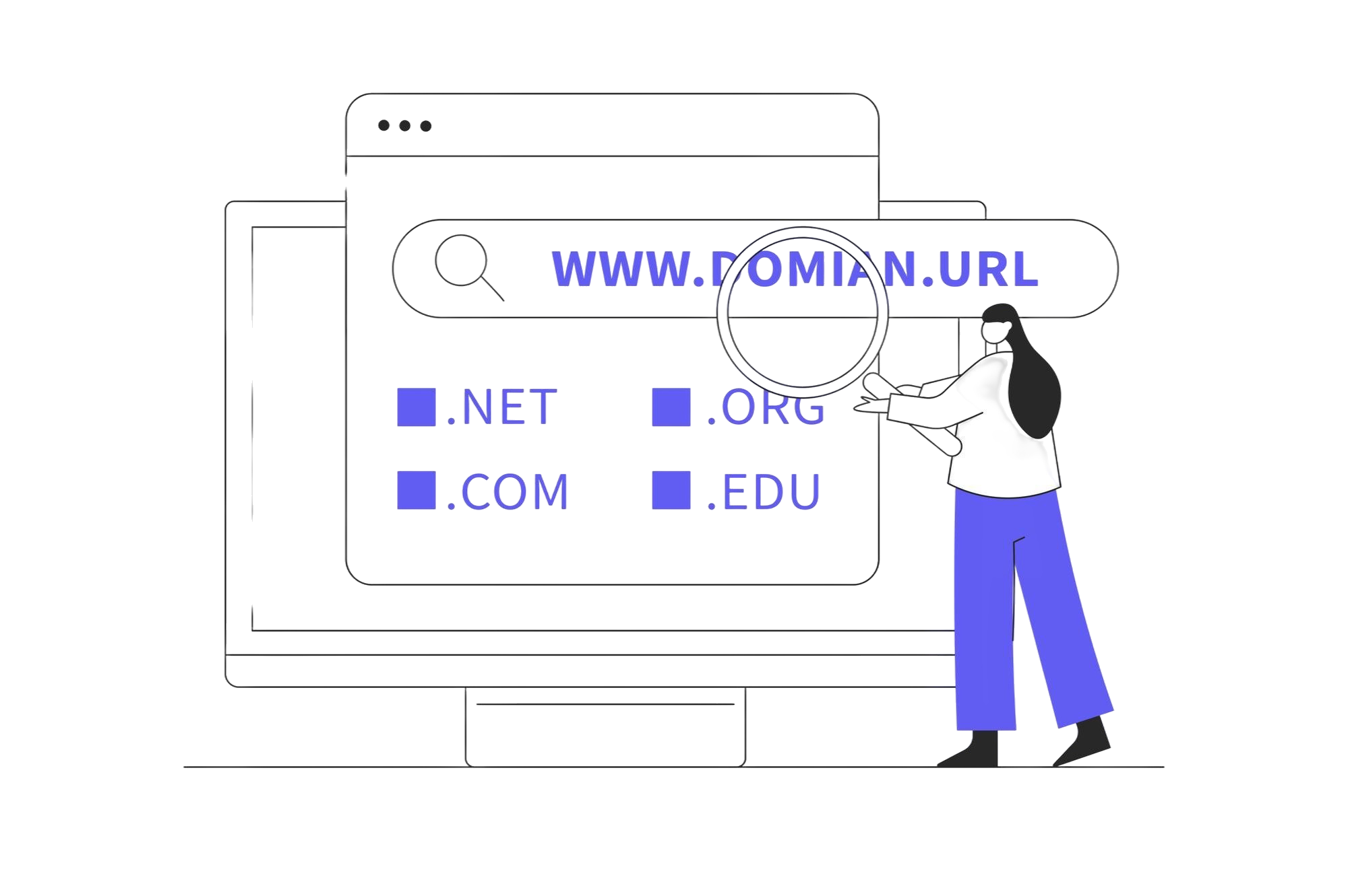Ilustración sobre cómo elegir un dominio para un negocio o página web.